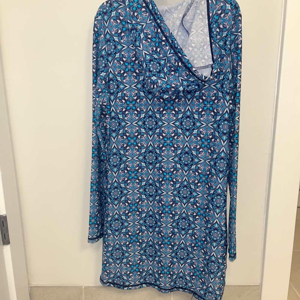 AQUA ET SOL Sz Small blue Hooded UPF 50+ Wearable Sunblock Tunic Dress - Picture 5 of 5